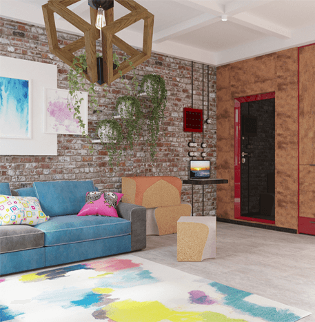 Дизайн интерьера семейной гостиной в стиле лофт-2 | Студия Maxdesign