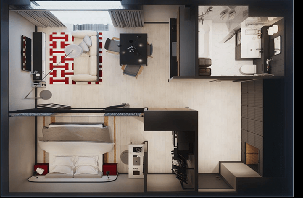 Дизайн интерьера номера апарт-отеля бизнес-класса в современном стиле-2 | Студия Maxdesign